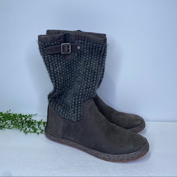 UGG Lyza Grey Knit Wool & Suede Leather Pull On Slouchy Boot Size 6M